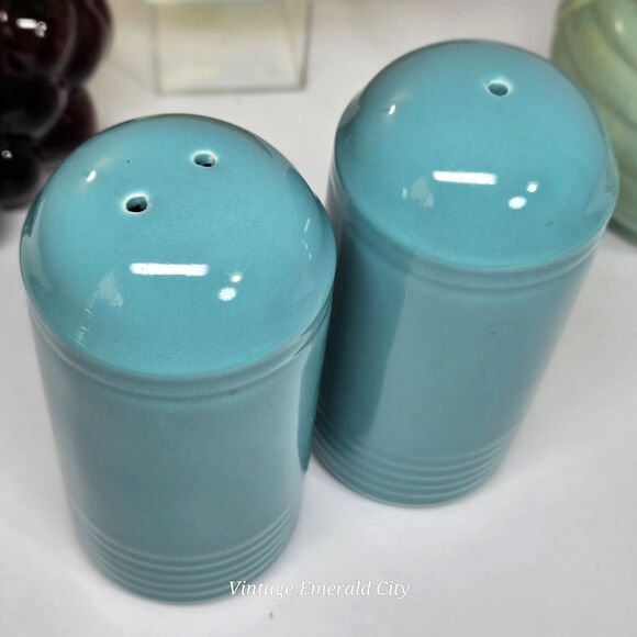 Vtg Neo Art Deco Japan Beehive Salt & Pepper Shakers Teal Blue Color Connection - Picture 7 of 12